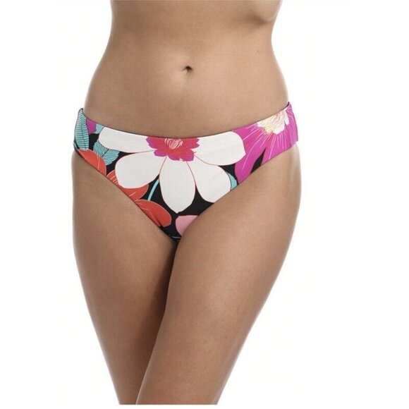 La Blanca In Full Bloom Reversible Hipster Bikini Bottom NWT Size 8 Black/Floral - Picture 2 of 9